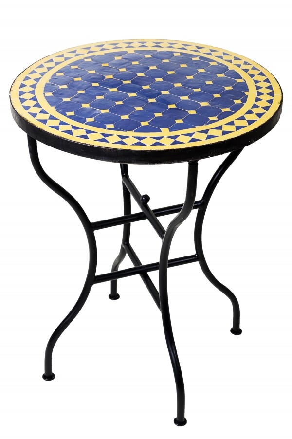 Tavolino a mosaico marocchino Marrakech blu e giallo &Oslash