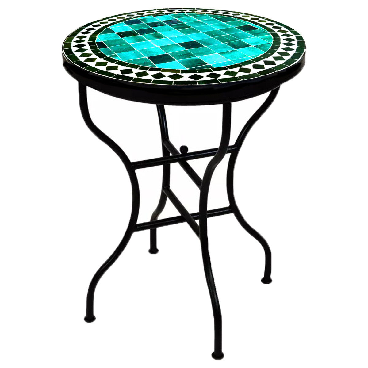 Tavolino marocchino a mosaico Marrakech verde-nero Ø6