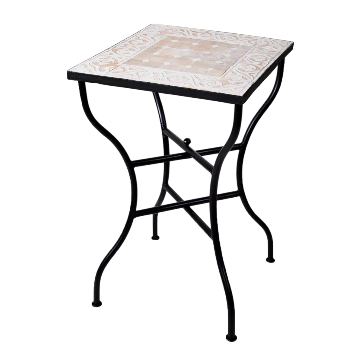 Tavolino marocchino a mosaico Fes beige-bianco Ø50x50