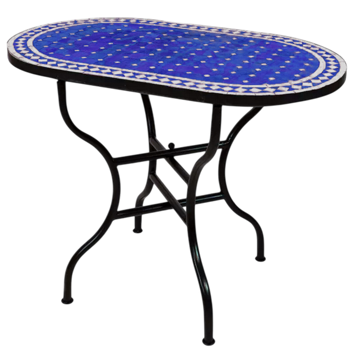 Tavolino a mosaico marocchino Marrakech blu e bianco 100x60 