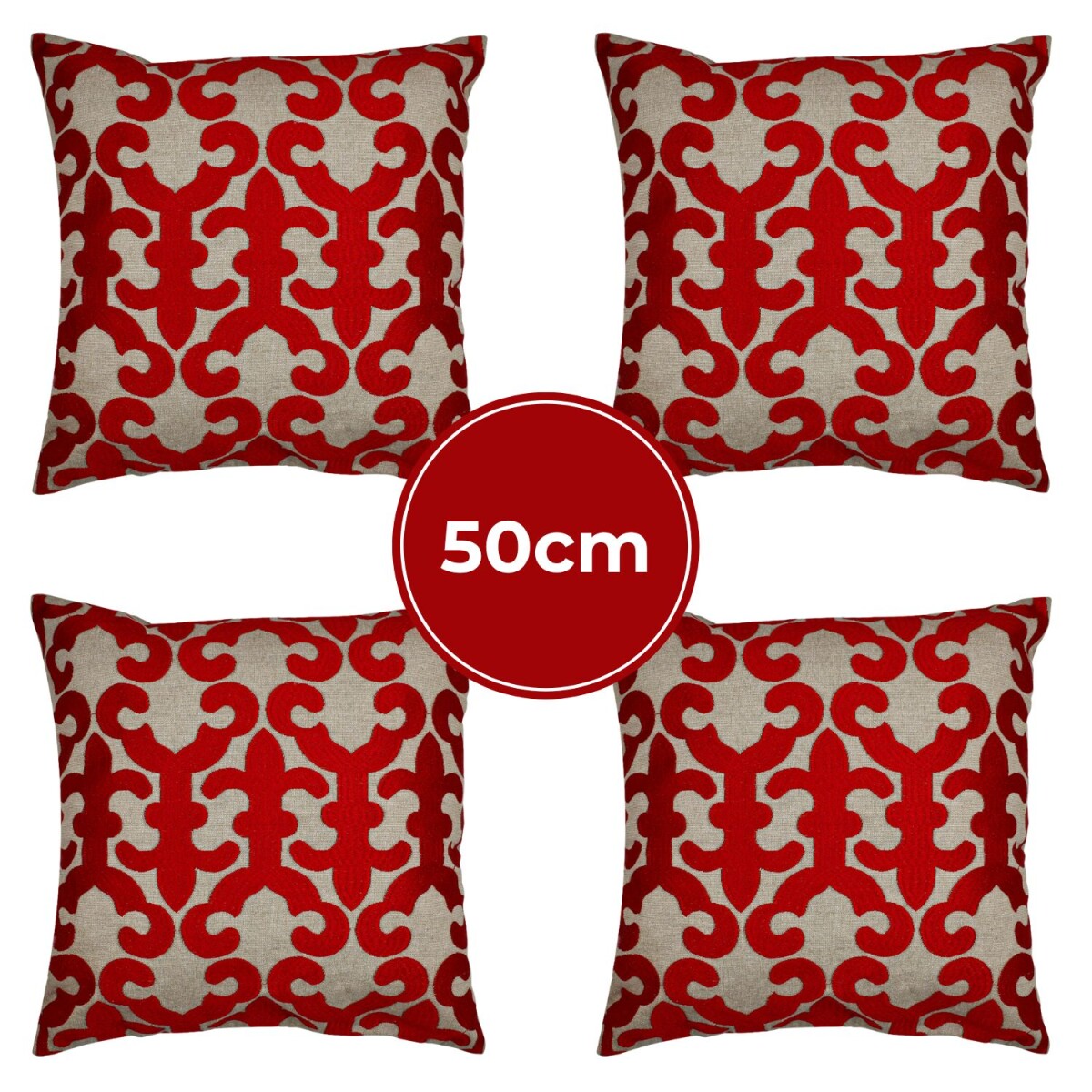 Set di 4 federe fatte a mano Kayon rosso 50x50 cm | Decorazi
