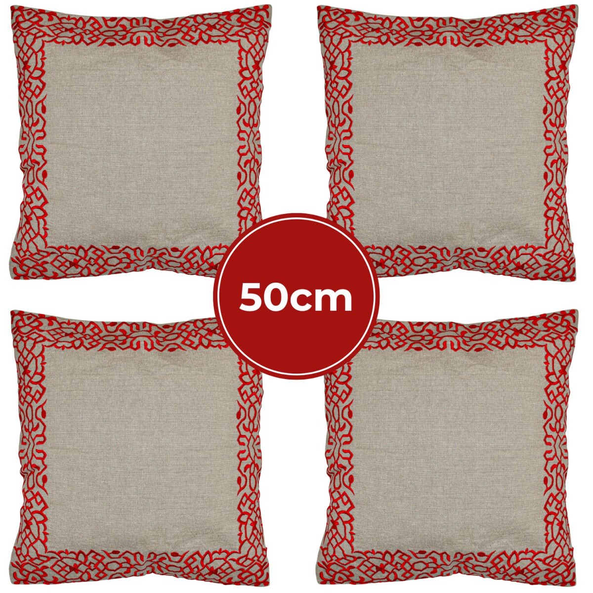 Set di 4 federe fatte a mano Frisia Rosso 50x50 cm | Decoraz