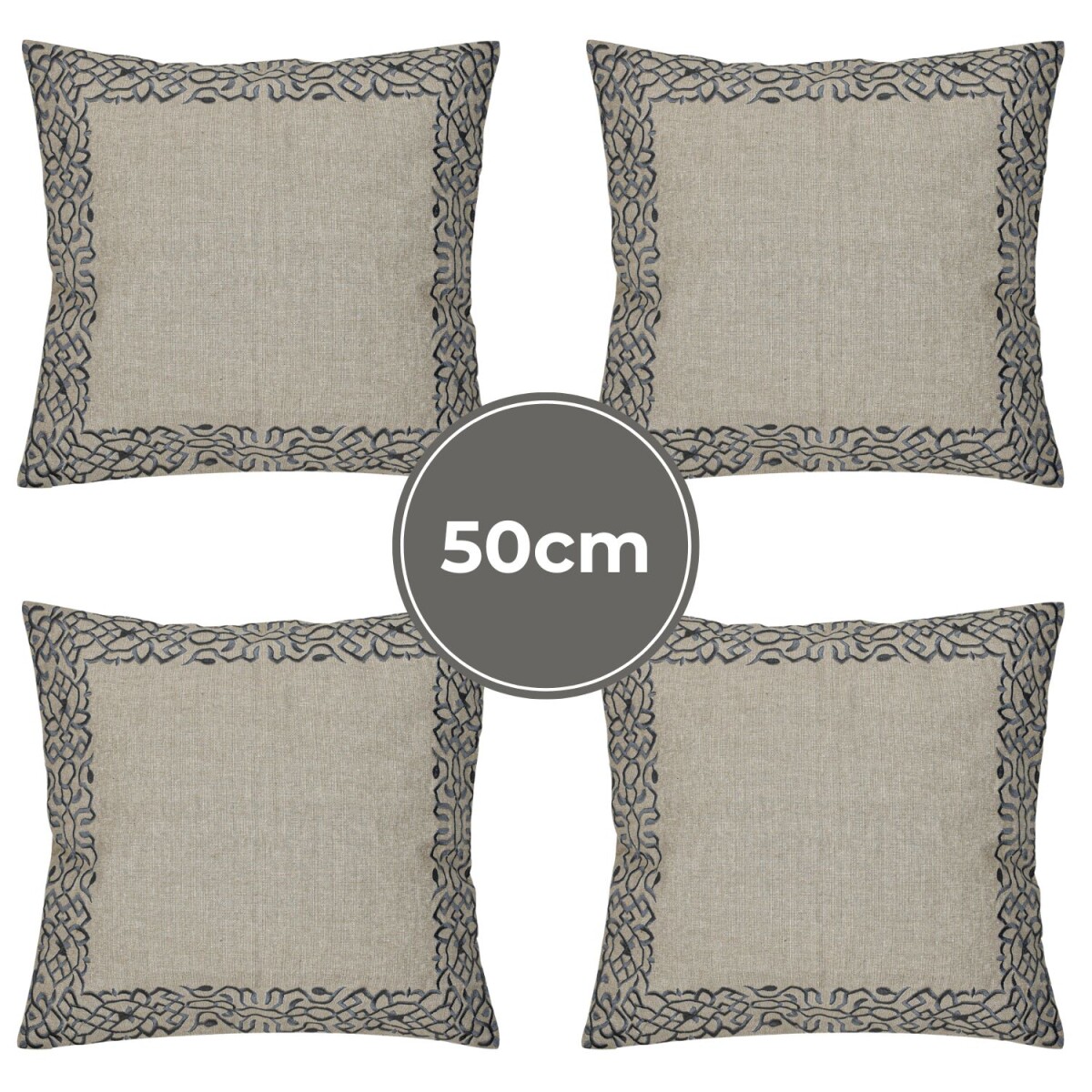 Set di 4 federe fatte a mano Frisia Grigio 50x50 cm | Decora