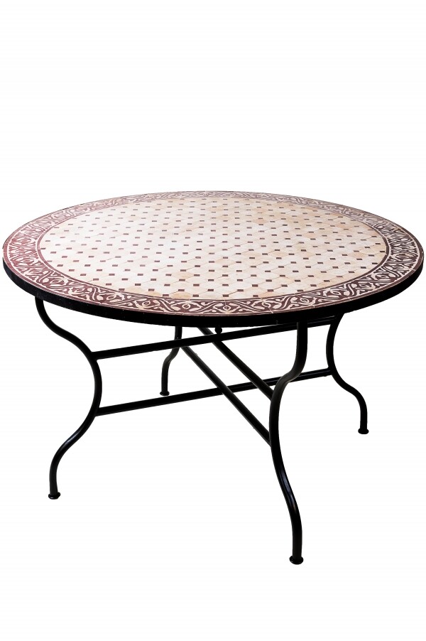 Tavolino marocchino a mosaico Meknes Beige Bordeaux 120 cm |