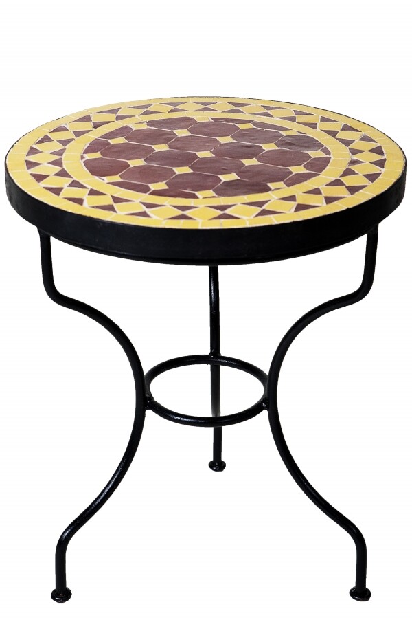 Tavolino a mosaico Marrakech bordeaux e giallo | Tavolino da