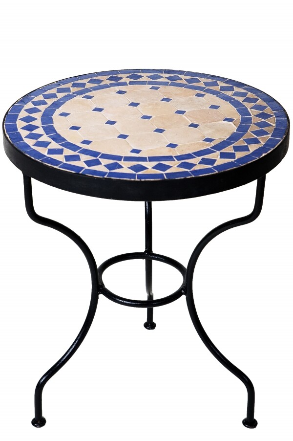 Tavolino a mosaico Marrakech beige e blu box