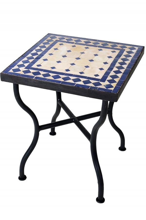 Tavolino a mosaico Marrakech beige e blu box
