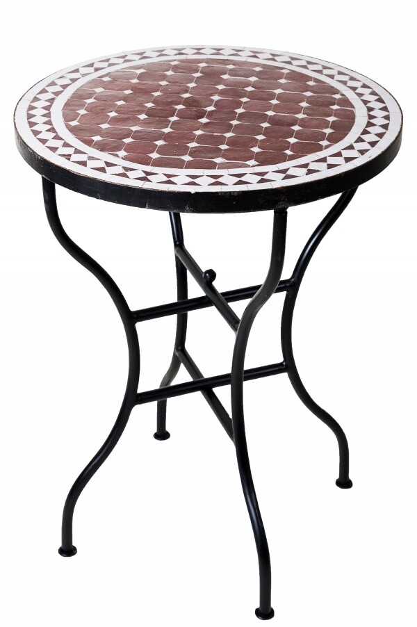 Tavolino marocchino a mosaico Marrakech, bordeaux e bianco, 