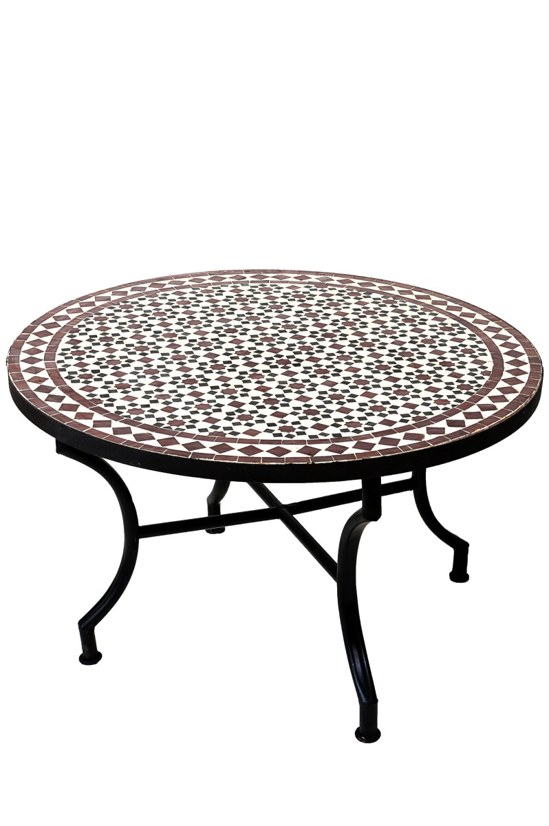 Tavolino marocchino a mosaico Albaicin nero, bianco e bordea