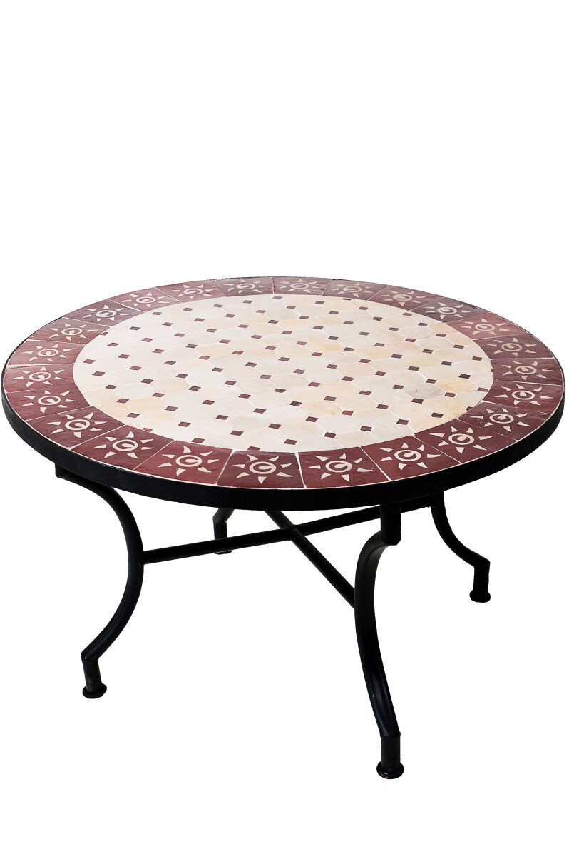 Tavolino marocchino a mosaico "Sole", beige e bord