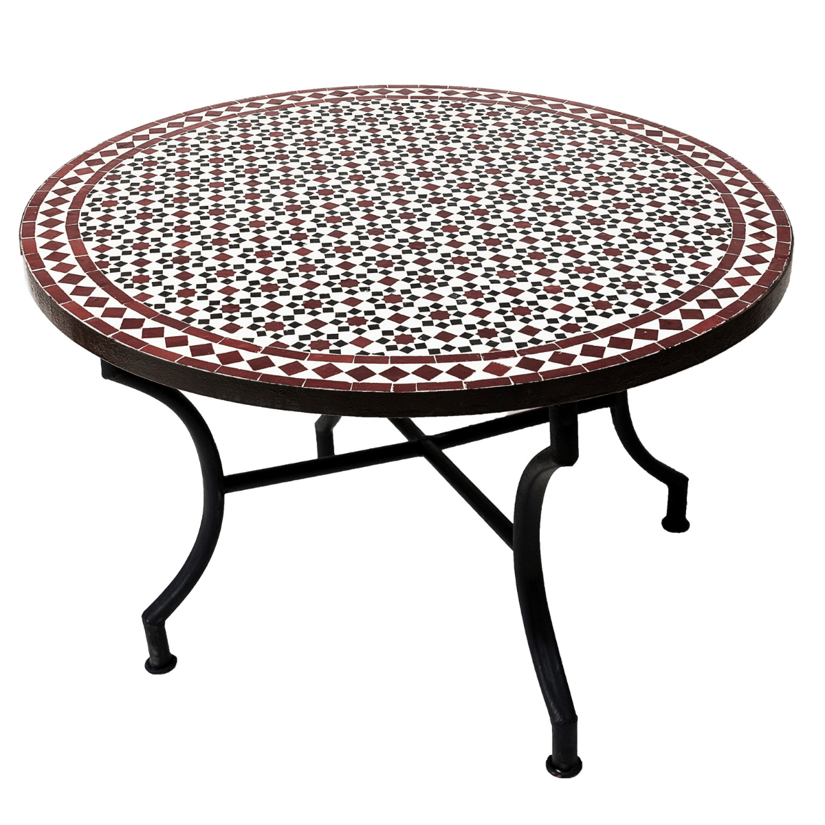 Tavolino marocchino a mosaico Albaicin nero, bianco e bordea