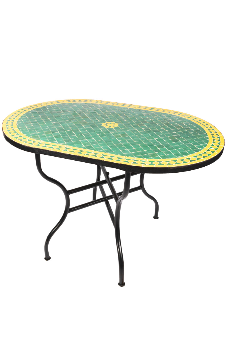 Tavolino a mosaico marocchino Bilbao verde e giallo 120x80 c